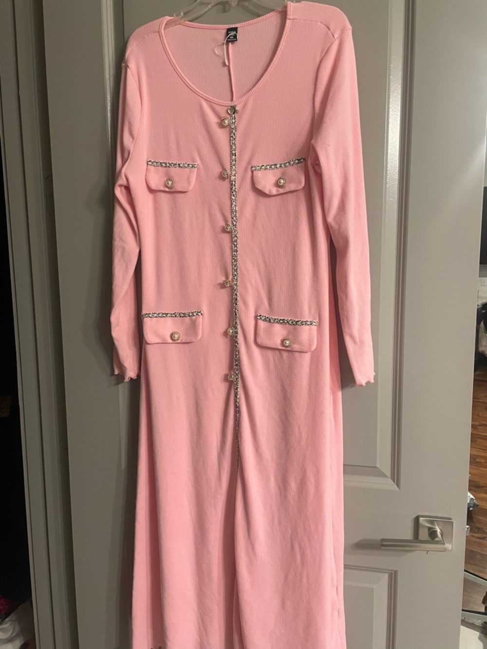 SHEIN Pink Long Sleeve Button-Front Maxi Cardigan Dress
